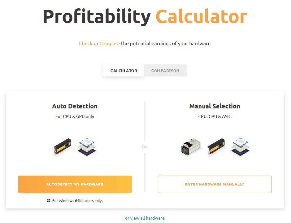 NiceHash cryptocurrencies profitability calculator