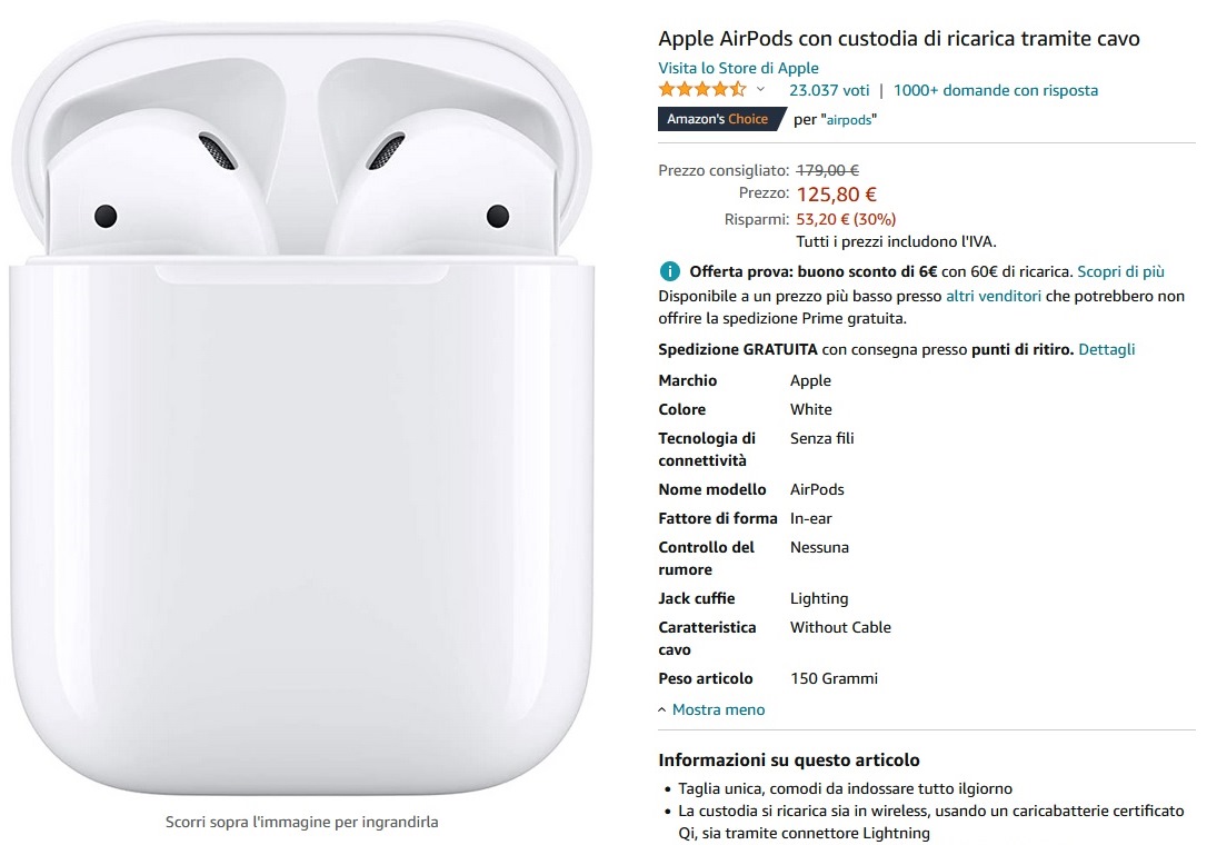 Apple Air Pods su Amazon