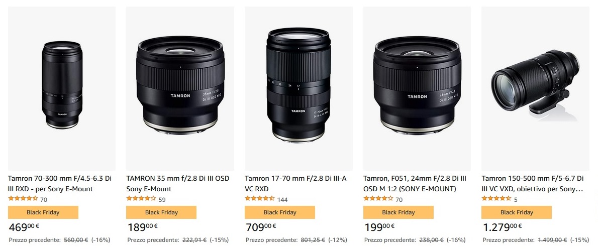 sconti Blak Friday 2021 Amazon su obiettivi Tamron