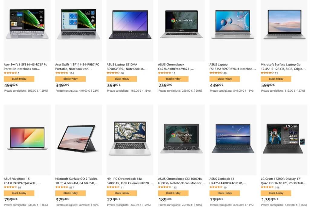 offerte Amazon Black Friday 2021 su portatili notebook chromebook