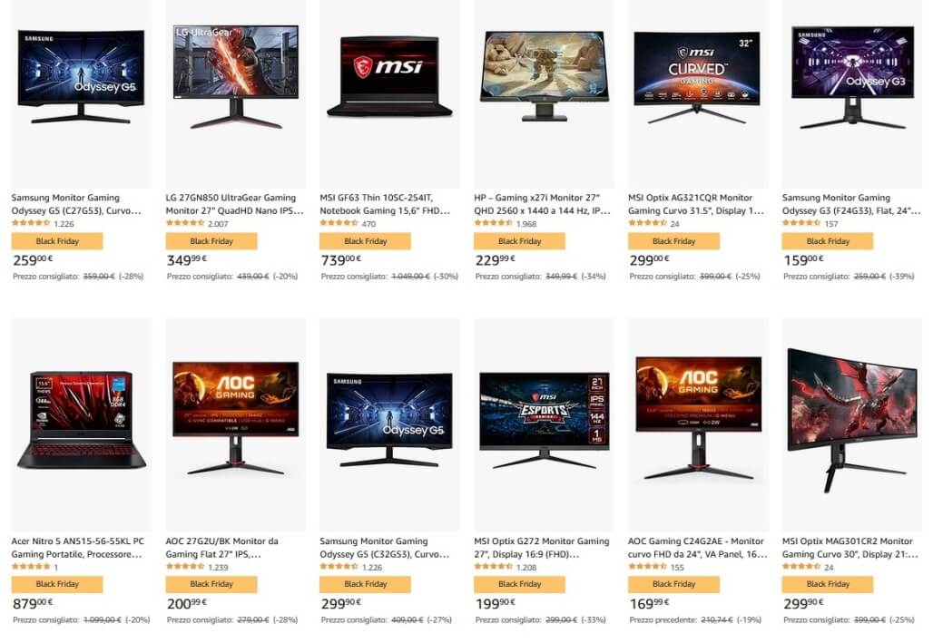 offerte Amazon Black Friday 2021 su monitor gaming e laptop